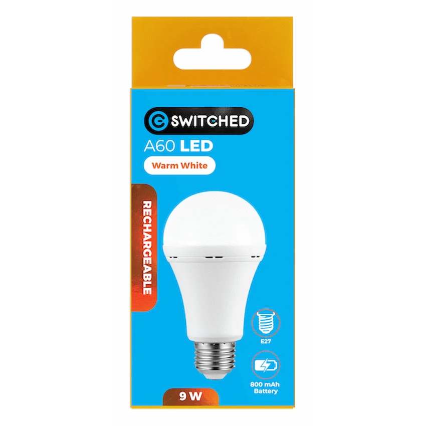 Switched 9w A60 Rechargeable LED Light Bulb - E27 - Warm White - Image 5