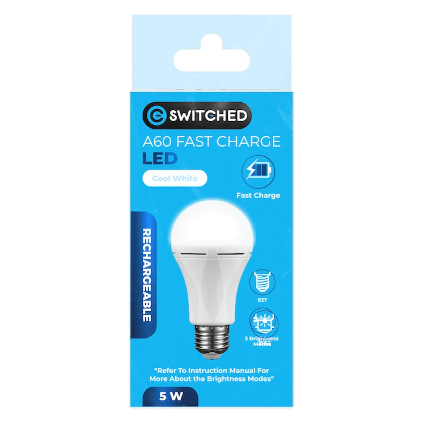 Switched 5w A60 Rechargeable Fast Charge E27 LED - CW - Image 5
