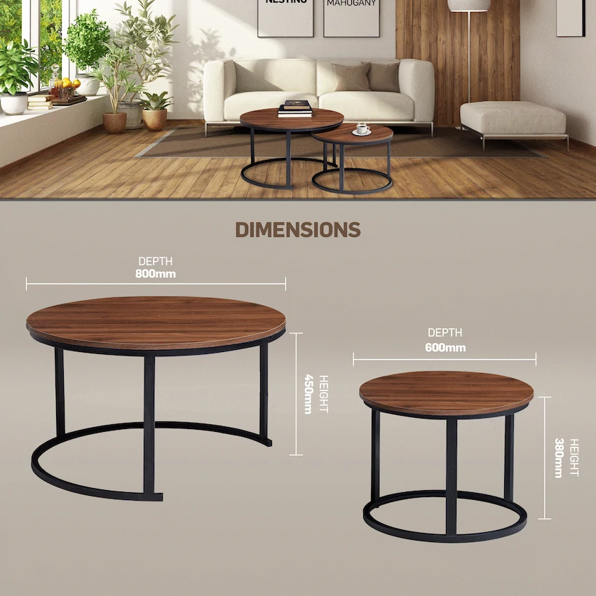 Everfurn Indus Nesting Coffee Table - Mahogany 2-Piece - Image 9