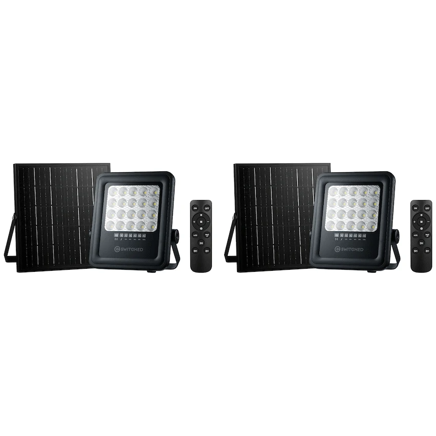 2 x Switched - 50w Solar Floodlight with Remote