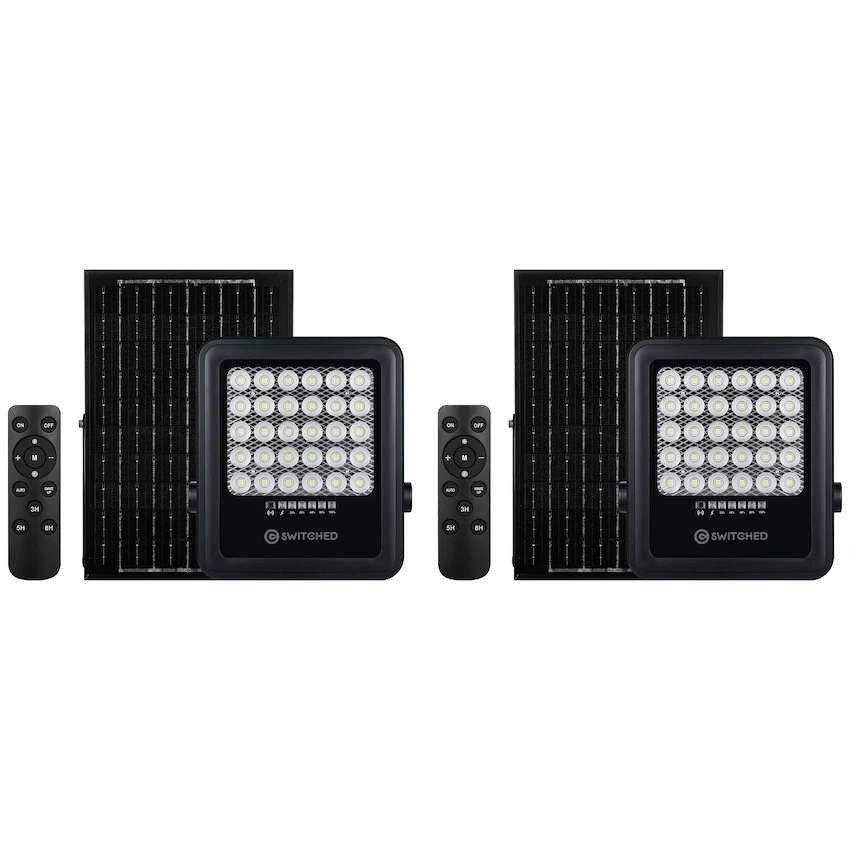 2 x Switched 100w Solar Floodlight with Remote