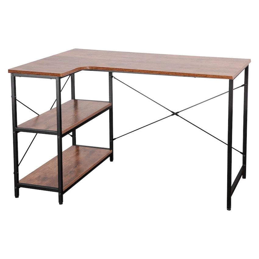 Everfurn Anthony L-Shaped Corner Work Desk - Steel Frame