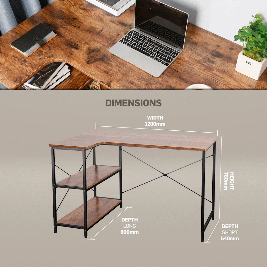 Everfurn Anthony L-Shaped Corner Work Desk - Steel Frame - Image 9