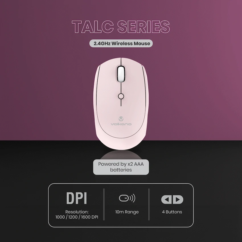 Volkano Talc Wireless Mouse - Pink - Image 3