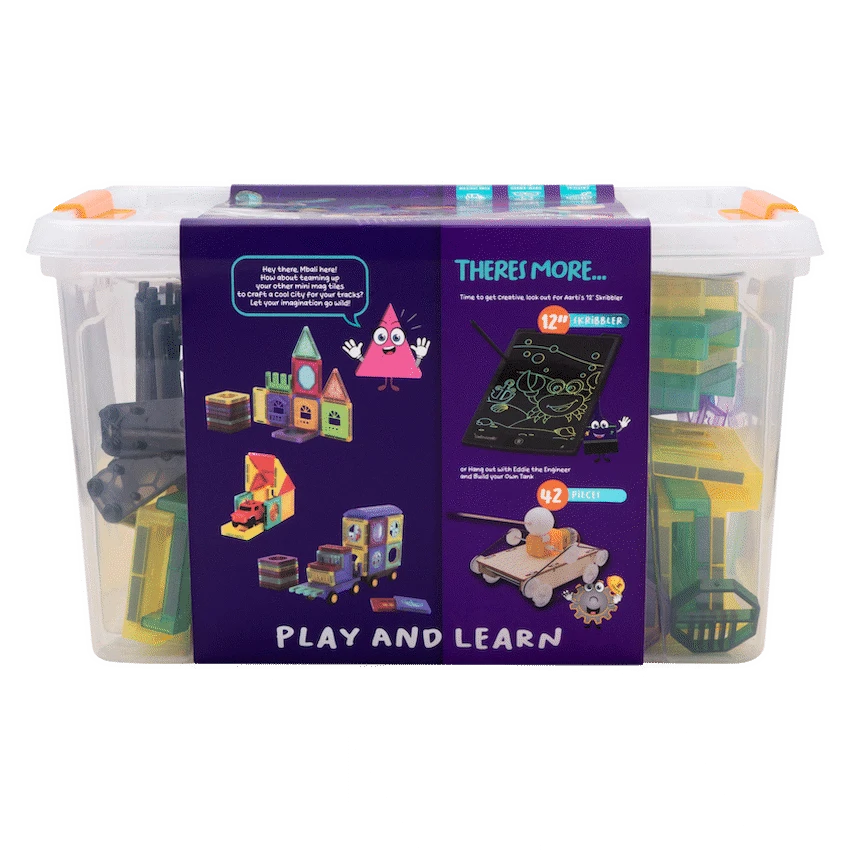 Edu-Matic Mini-Mag Magnetic Tile Tracks with 2 Cars and 93 Pieces - Image 3