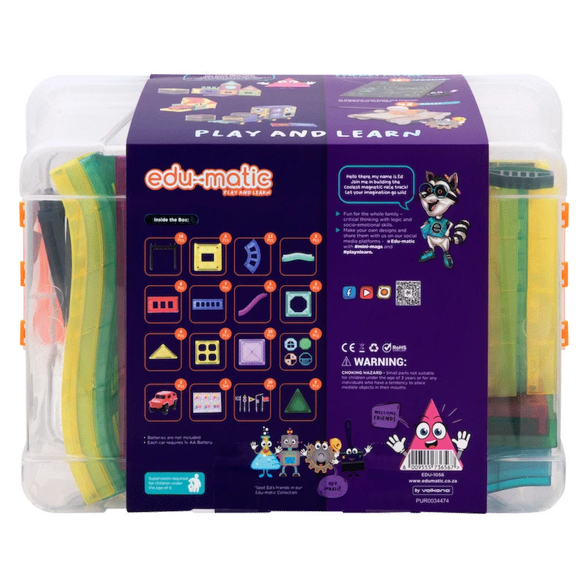 Edu-Matic Mini-Mag Magnetic Tile Tracks with 2 Cars and 93 Pieces - Image 4
