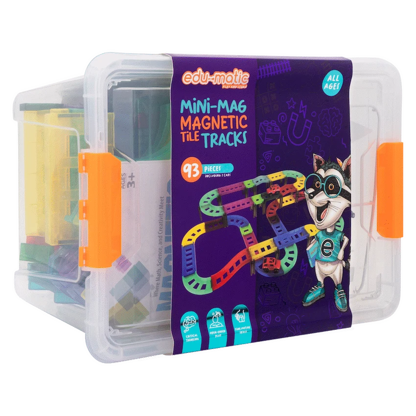 Edu-Matic Mini-Mag Magnetic Tile Tracks with 2 Cars and 93 Pieces - Image 5