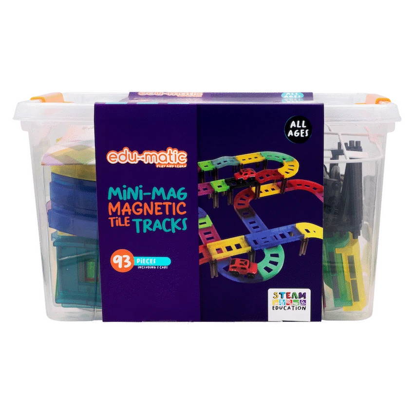 Edu-Matic Mini-Mag Magnetic Tile Tracks with 2 Cars and 93 Pieces - Image 7