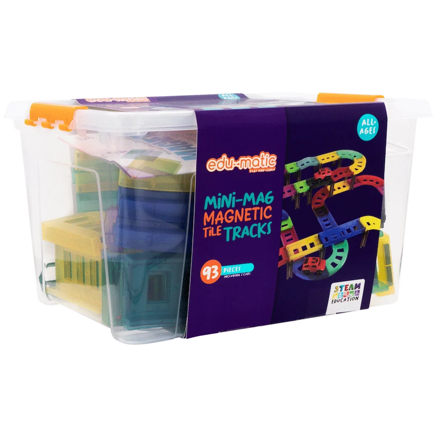 Edu-Matic Mini-Mag Magnetic Tile Tracks with 2 Cars and 93 Pieces - Image 2
