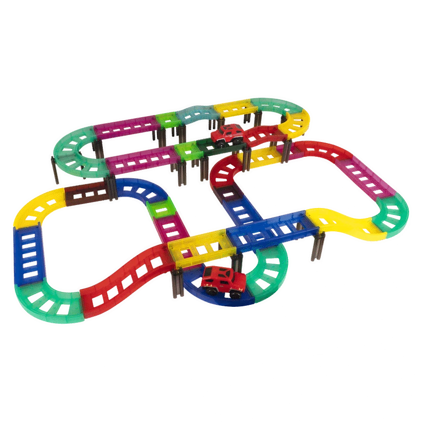 Edu-Matic Mini-Mag Magnetic Tile Tracks with 2 Cars and 93 Pieces